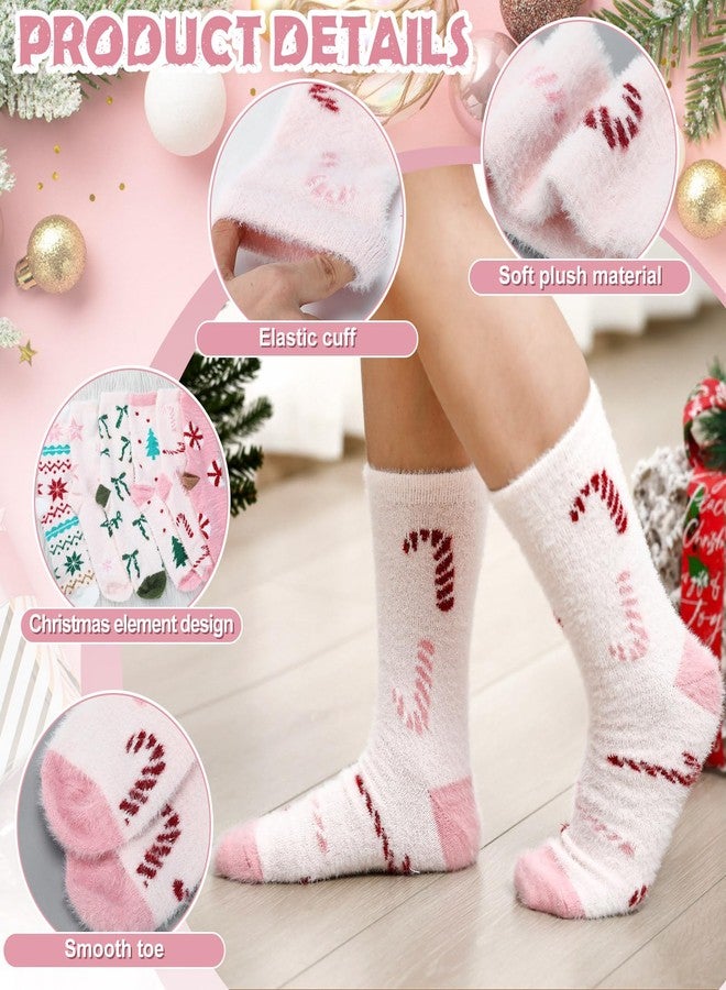 ShinyMatch 6 Pairs Christmas Fuzzy Socks for Women Winter Warm Fluffy Slipper Cozy Light Pink Sock for Xmas Holiday Sleeping - Image 3